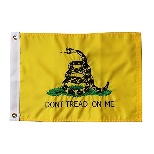 SYII Dont Tread On Me Gadsden Boat Flag 12x18 Inch Made in USA, Embroidery Yellow Coiled Rattle Snake with 2 Brass Grommet, Heavy Duty Nylon Outdoor Banner for All Weather