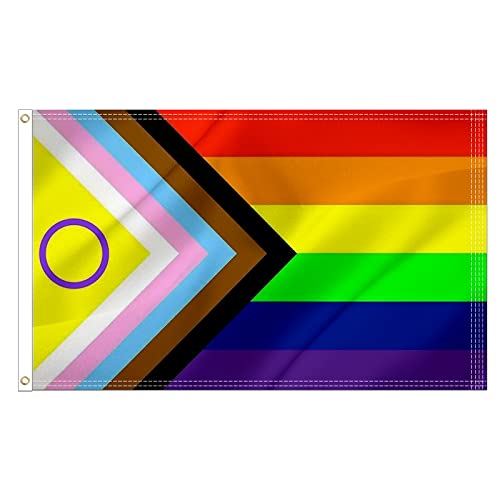Pack of 2 New Intersex Progress Pride Flag 3x5 ft- LGBTQ Rainbow Inclusive Intersexual Bisexual Flags Banner UV Fade Resistant for Indoor Outdoor