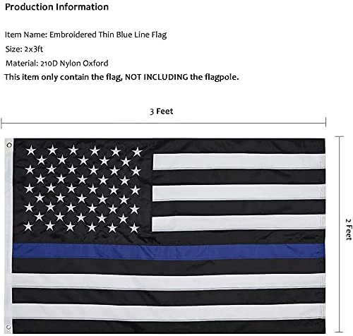 Thin Blue Line Flags 2x3 Outdoor Made in USA - Embroidered Stars Police Flag, Heavy Duty Back The Blue Flag Stripe Blue Line Lives Matter Flags Banner with 2 Brass Grommets