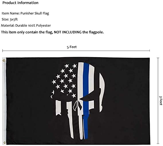 Pack of 2 Punisher Skull Flag 3x5 - Demon Punisher Memorial American Flags - 3x5ft Thin Blue line USA Police Banner