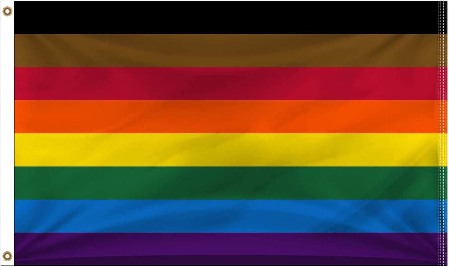 Pack of 2 Philadelphia Pride Flag 3x5 Philly Rainbow Flags LGBTQ Gay Brown and Black Flags for Outdoor Wall with Brass Grommets & Durable Header