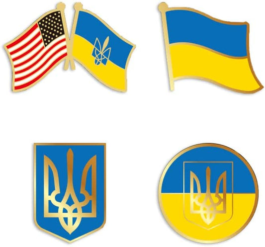Pack of 4Pcs Ukraine Flag Pins, I Stand with Ukrainian, Ukrainian American Lapel Pin Button with Coat of Arms, Support The Ukraine Pin