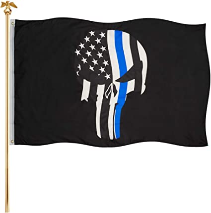 Pack of 2 American Punisher Flag, 3x5 Outdoor Military Skull Blue US Flags Banner with Two Brass Grommet for Home Room Wall Outdoor/Indoor