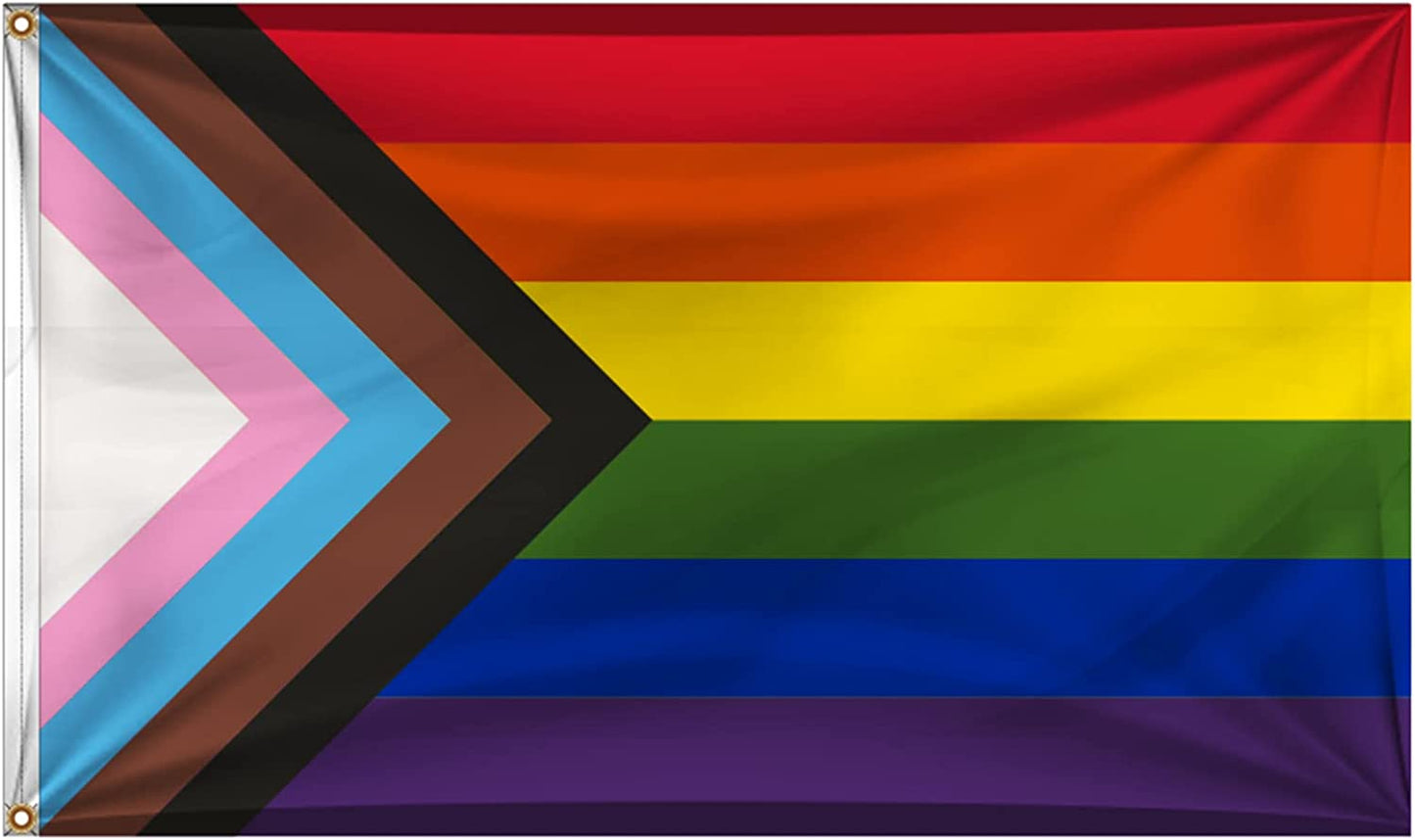 Progress Pride LGBT Flag 4x6 Ft, Rainbow Gay Lesbian Bisexual Transgender Community Flags, Vivid Color LGBTQ Resistant UV Outdoor Banner with 2 Brass Grommets