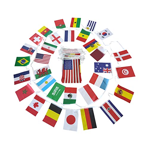 33Ft, 32 Countries Flags 11.8"x7.8", International Bunting Pennant Banner with Vivid Color and String, World Party Decoration for Sports Clubs Bars
