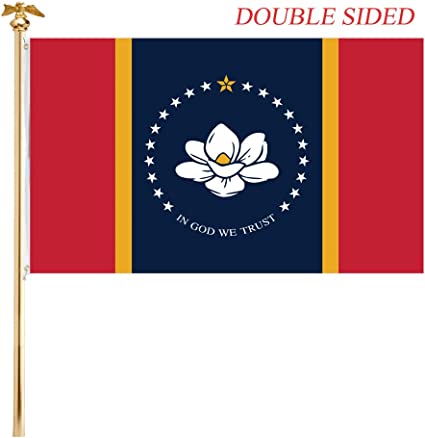 New Mississippi State Flags 3x5, Double Sided Mississippi Flag for Outdoor with 2 Brass Grommets, in God We Trust New Mississippi State Magnolia Flag for Outsides/Insides House Wall Decoration