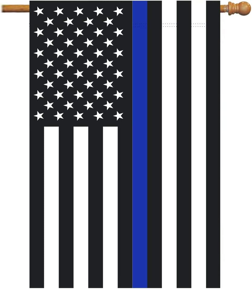 Thin Blue Line Police House Flag- American Double Sided Yard Flag Banner Patriotic Outdoor Lawn Decoration 28x40 Inch