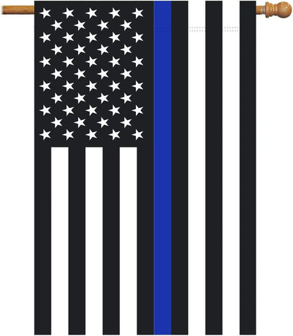 Thin Blue Line Police House Flag- American Double Sided Yard Flag Banner Patriotic Outdoor Lawn Decoration 28x40 Inch
