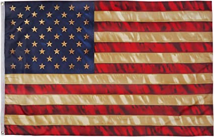 Pack of 2 USA Vintage Flag Tea Stained American Flag 3x5 Antiqued USA Flags for Outside with Brass Grommet for Room Wall Decoration Heavy Duty(3D Printed Star) (American Flag)