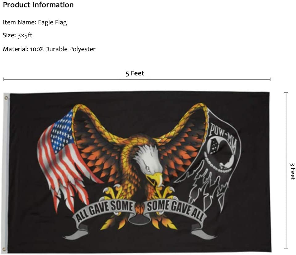 Pack of 2 Pow Mia Eagle Flag 3x5 Outdoor- All Gave Some Some Gave All Flags Banner