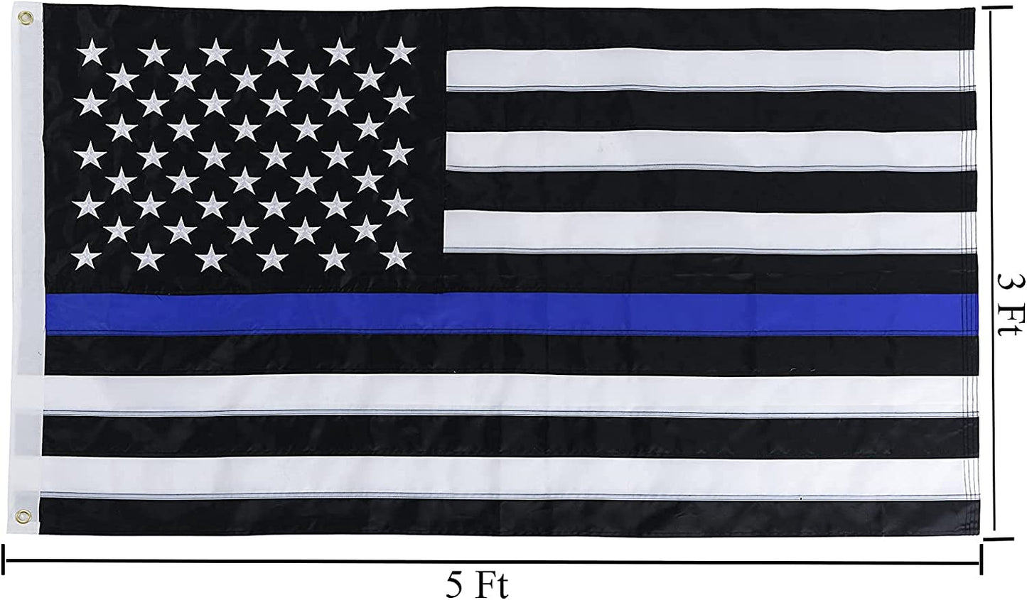 Thin Blue Line Flags 3x5 Outdoor Made in USA - Embroidered Stars Police Flag, Heavy Duty Back The Blue Flag Stripe Blue Line Lives Matter Flags Banner with 2 Brass Grommets