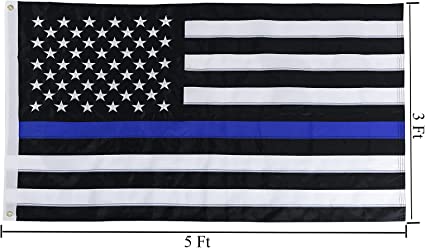 Thin Blue Line Flag 3x5 ft, American Police Flag for Outside with Embroidered Stars Made in USA, Back The Blue Flags, USA Blue Line Flag Banner with 2 Brass Grommets for Law Enforcement Officers