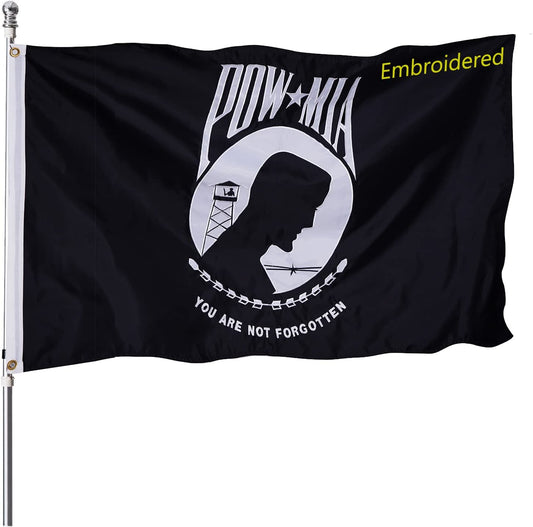 Pow Mia Flag 3x5 Outdoor Embroidered Heavy Duty You are Not Forgotten Prisoner of War Mia Army Military Flags Nylon Oxford Premium Banner with Brass Grommets