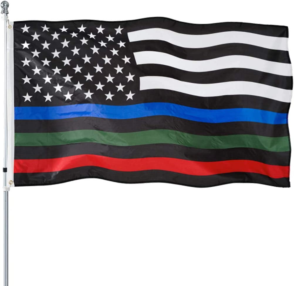 Pack of 2 Thin Blue Green and Red Line American Flag 3x5- Heavy Duty Polyester American Blue Red Green Stripe All Lives Matter Police Firefighter Military Flags Banner Law Enforcement Police Fireman Army Flag