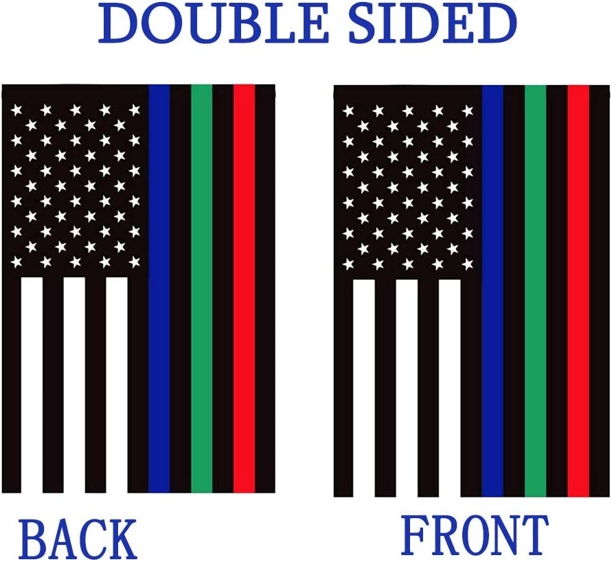 Pack of 2 Thin Blue Green Red American Flag Garden Flag 12 x 18 - Police Firefighter Military Yard Flags Patriotic Double Sided Small USA Flags for Yard