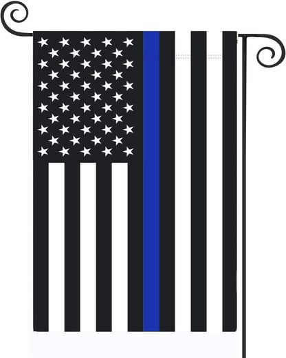 Pack of 2 Blue Line Garden American Flag - 12.5 x 18 Inch Double Sided Police Yard Flags for Honoring Law Enforcement Officers (Police Garden Flag)