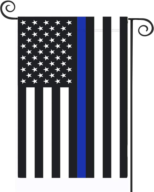Blue Line Garden American Flag - 28 x 40 Inch Double Sided Police Yard Flags for Honoring Law Enforcement Officers (House Flag-28 x 40 Inch)