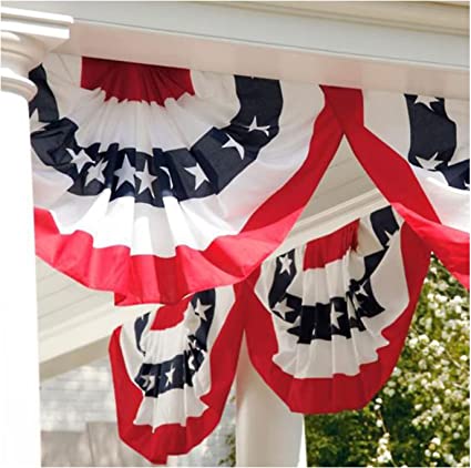 American US Bunting Flag 2x4, Pleated Fan with Embroidered Stars for Outdoor, Patriotic Brass Grommets July 4 Decorations Party Outside Inside (123)