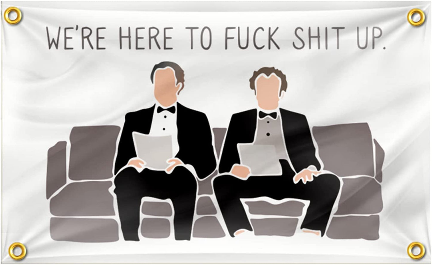 Pack of 2 Step Brothers The Interview Flag 3x5 FT, We're Here to Fuck Shit Up Funny College Dorm Flags with 4 Brass Grommets Outdoor&Indoor Decor Banner