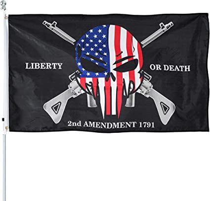 Liberty or Death 2nd Amendment Flag 3x5 Outdoor USA Punisher Skull Rifles 1789 Gun Flags Banner with Grommets