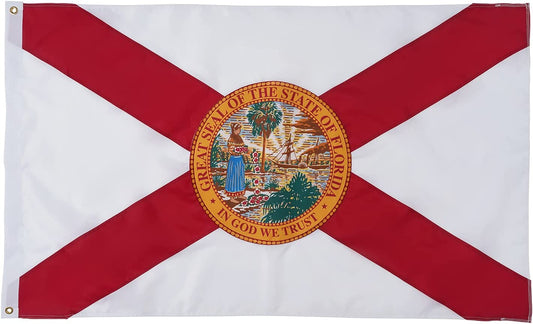 Florida Boat Flag 12x18 Inch Made in USA, Embroidery State of Floride FL Flags with 2 Brass Grommets, Heavy Duty Nylon Outdoor Banner for Yacht