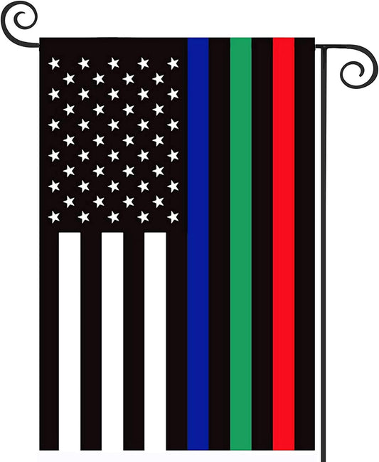 Pack of 2 Thin Blue Green Red American Flag Garden Flag 12 x 18 - Police Firefighter Military Yard Flags Patriotic Double Sided Small USA Flags for Yard