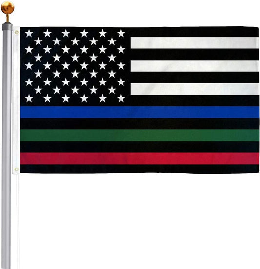 Pack of 2 Thin Blue Red Green Line American Flag 3x5 Outdoor- Police Firefighter Military American Flags- USA Flag Support Fire Military Law Enforcement Officers