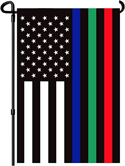 Pack of 2 Thin Blue Green and Red Line Garden Flag - Double Sided Support Military Fire Police 12.5 x 18 Inch - Blue Line American Flags Honoring Law Enforcement Officers Yard Outdoor Decor Banner