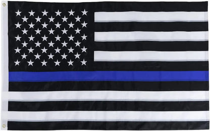 Thin Blue Line Embroidered Stars Boat Flag 12x18 Inch, Durable Nylon U.S Police Flags with Sewn Stripes and Brass Grommets for Yacht Motorcycle, Enforcement Officers Outdoor Banner Made in USA USA TOP FLAGS,INC