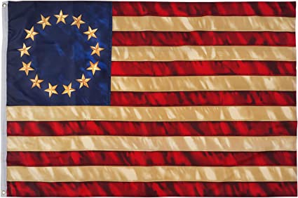 Pack of 10 Tea Stained American Betsy Ross Flag, 3x5 ft Vintage USA Flag for Outsides, Made in USA 13 Stars Colonies, Premium American Flag Banner Heavy Duty with 2 Brass Grommets Polyester Outdoor House Wall Decoration