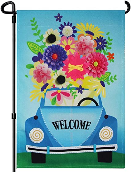 Pack of 2 Garden Flag, Welcome Flower Truck Garden Flag, Double Sided 12.5 x 18 Inches Flag, Blue Car Flag for Outdoor, Farmhouse Homes, Yard Decoration, Fall Gift Set