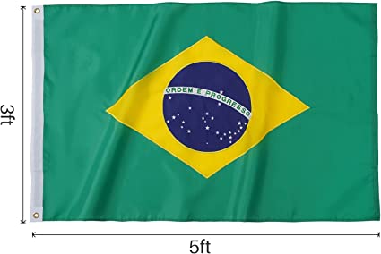 Brazil Brazilian Flag 3x5FT Embroidered Stars Sewn Stripes Heavy Duty Outside Flags with Two Thick Brass Grommets