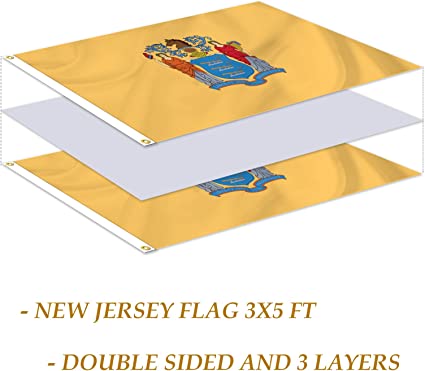 New Jersey Flag 3x5 ft, Double Sided New Jersey State Flag Outdoors Vivid Color, NJ State of New Jersey Flag Polyester 3 layers with 2 Brass Grommets for Outsides/Insides Yard Home Decoration