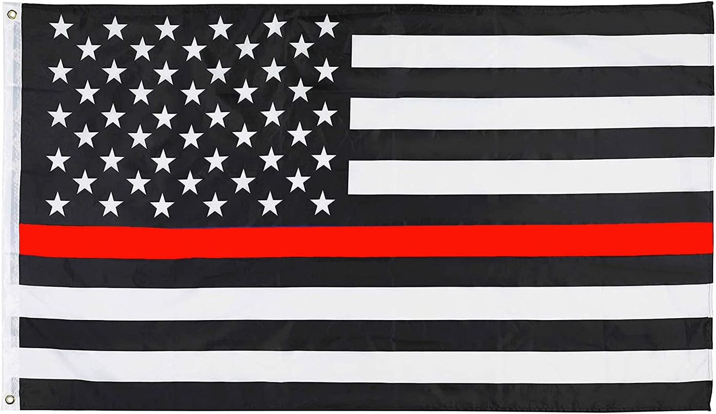 Pack of 2 Thin Red Line American Flag 3x5 Ft- Black White Red Stripes American Honoring Firefighter Flags Banner Durable Polyester
