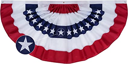 American US Bunting Flag 2x4, Pleated Fan with Embroidered Stars for Outdoor, Patriotic Brass Grommets July 4 Decorations Party Outside Inside (123)