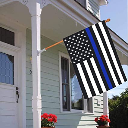 Blue Line Garden American Flag - 28 x 40 Inch Double Sided Police Yard Flags for Honoring Law Enforcement Officers (House Flag-28 x 40 Inch)