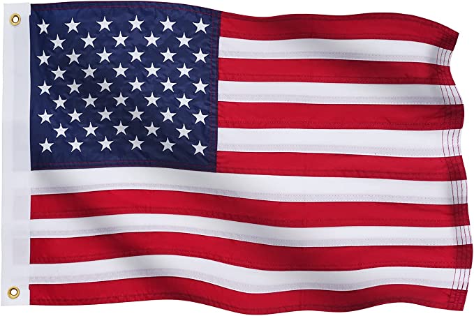 American Flag 12x18 Inches Boat Marine Yacht Flags Outdoor Heavy Duty Made in USA - Embroidered USA 1x1.5 Ft Flags - Heavy Duty Banner US Nylon Sewn Stripes Indoor with 2 Brass Grommets