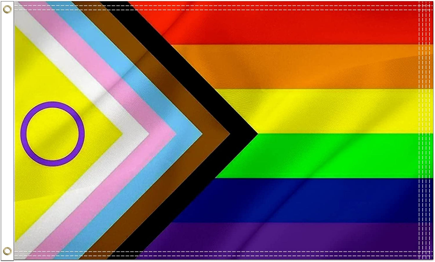 Pack of 2 New Intersex Progress Pride Flag 3x5 ft- LGBTQ Rainbow Inclusive Intersexual Bisexual Flags Banner UV Fade Resistant for Indoor Outdoor