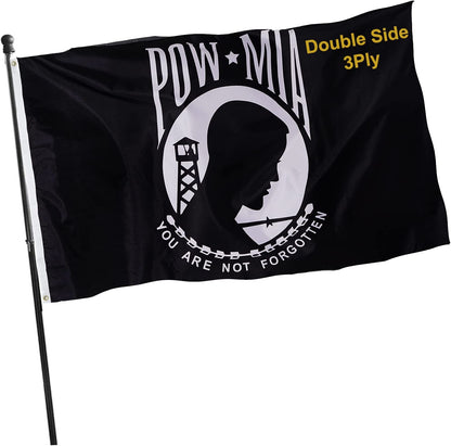 Pack of 2 POW Flag 3x5 Outdoor - You are Not Forgotten POW MIA Flags Prisoner War Durable Outdoor Black Banner