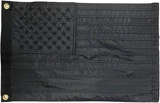 Pack of 2 Black American Flag 12x18 All Black Flags 1x1.5 Embroidered Stars Heavy Duty Small Boat Flag Durable Nylon Sewn Strips