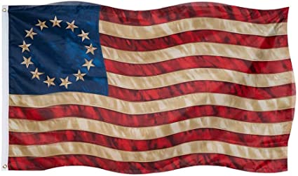 Pack of 2 Tea Stained American Betsy Ross Flag, 4x6 ft Vintage USA Flag for Outsides, Made in USA 13 Stars Colonies, Premium American Flag Banner Heavy Duty with 2 Brass Grommets Polyester Outdoor House Wall Decoration