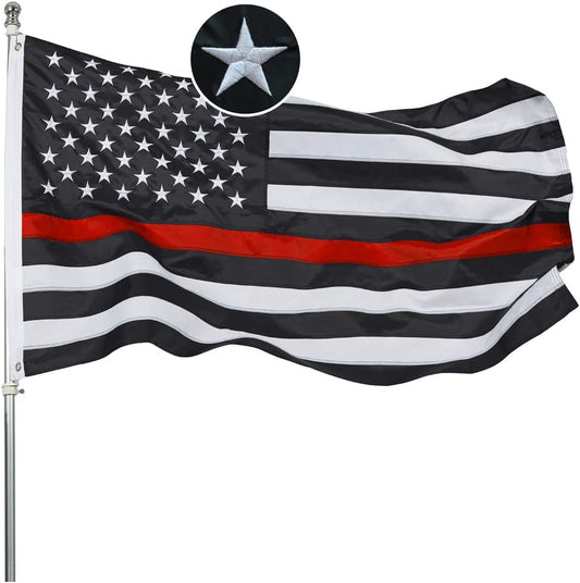 Firefighter Flag Thin Red Line Flags 3x5 Embroidered Stars Sewn Stripes Honoring First Responder Heavy Duty Banner with 2 Brass Grommets