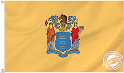 New Jersey Flag 3x5 ft, Double Sided New Jersey State Flag Outdoors Vivid Color, NJ State of New Jersey Flag Polyester 3 layers with 2 Brass Grommets for Outsides/Insides Yard Home Decoration