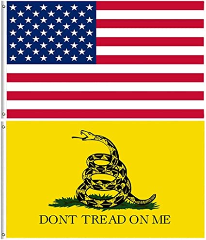 Pack of 2 Gadsden Flag and American USA Flags 3x5 ft, Heavy Duty Don't Tread on Me Flags Rattlesnake USA Flag for Outdoor, Vivid Color Yellow Banner Tea Party Flag