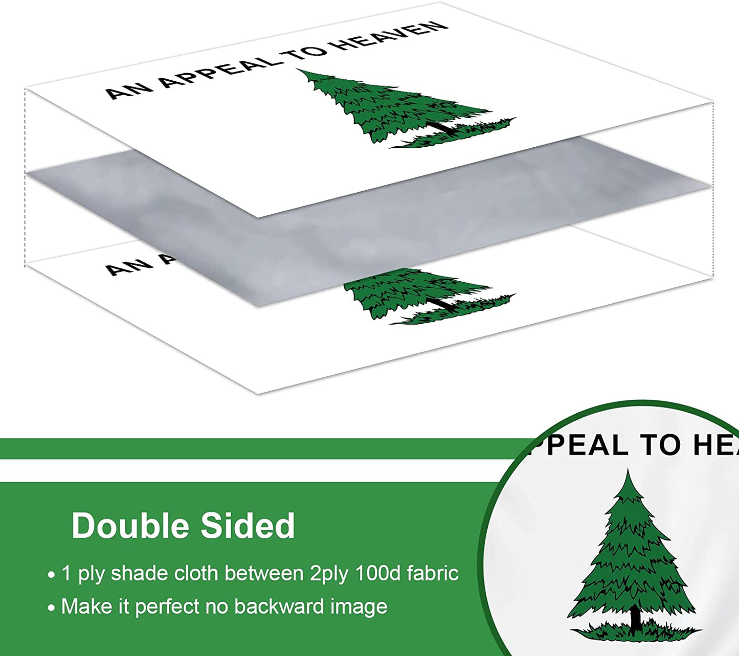 an Appeal to Heaven Flag 3x5 Feet Made in USA, Double Sided Pine Tree Flag with 2 Brass Grommet, Heavy Duty 3Ply Polyester Vivid Color Fade Resistant Outdoor Banner