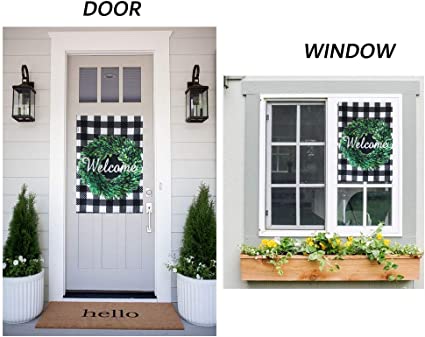 Pack of 2 Welcome Boxwood Wreath Garden Flag - Double Sided Buffalo Plaid Check Flag Autumn 12.5 x 18 Inch - House Yard vertical Decoration Country Outdoor Indoor Banner