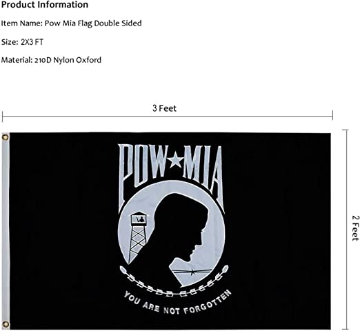 Pow Mia Flag Embroidered 2x3 Outdoor - Heavy Duty Double Sided You are Not Forgotten War Flags 300D Nylon Military Made in USA Pow Flags for Outside (2x3ft)
