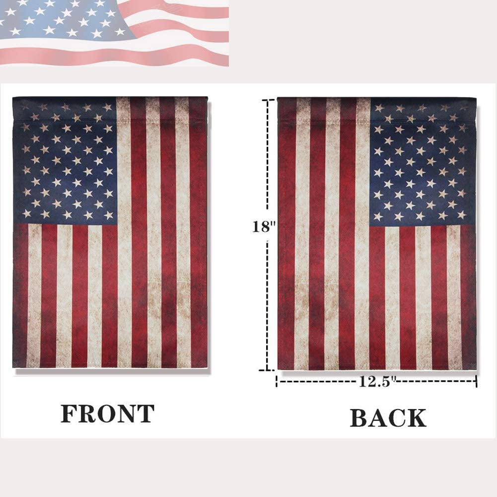 Pack of 2 Tea Stained Patriotic American Garden Flag- USA Independent Day 4th of July Double Sided Yard Outdoor Celebrate Decorative Flags Banner 12.5" x 18"