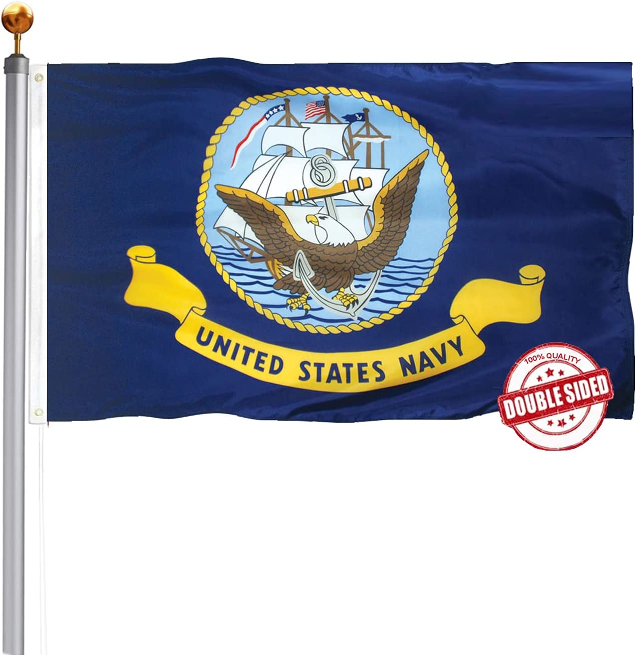 US Navy Flag 3x5 Outdoor Double Sided United States Military Flags 3Ply USN Banner with Canvas Header 2 Metal Brass Grommets (Blue)