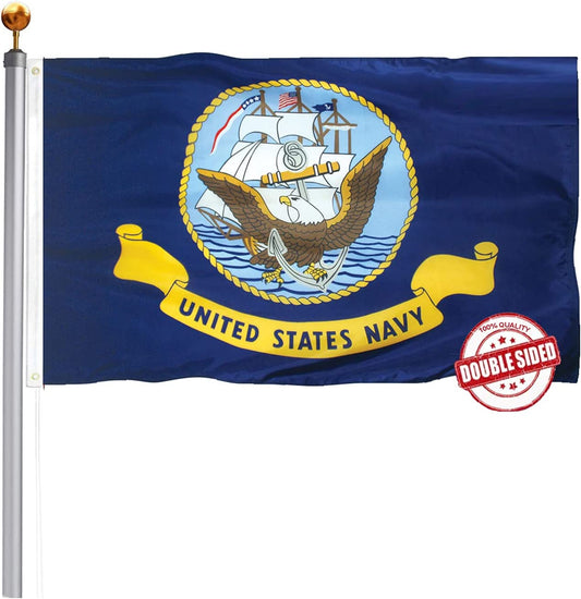 US Navy Flag 3x5 Outdoor Double Sided United States Military Flags 3Ply USN Banner with Canvas Header 2 Metal Brass Grommets (Blue)